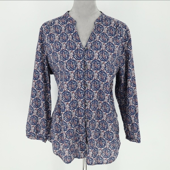 NWT Lands' End Midnight Sky Floral V-Neck Button Front Blouse Women's Size 6 - Picture 1 of 16